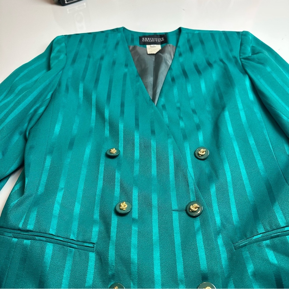 Vintage Nautica Teal Stripe Blazer |80s Power Jacket Double Breasted Gold Button - Picture 3 of 6
